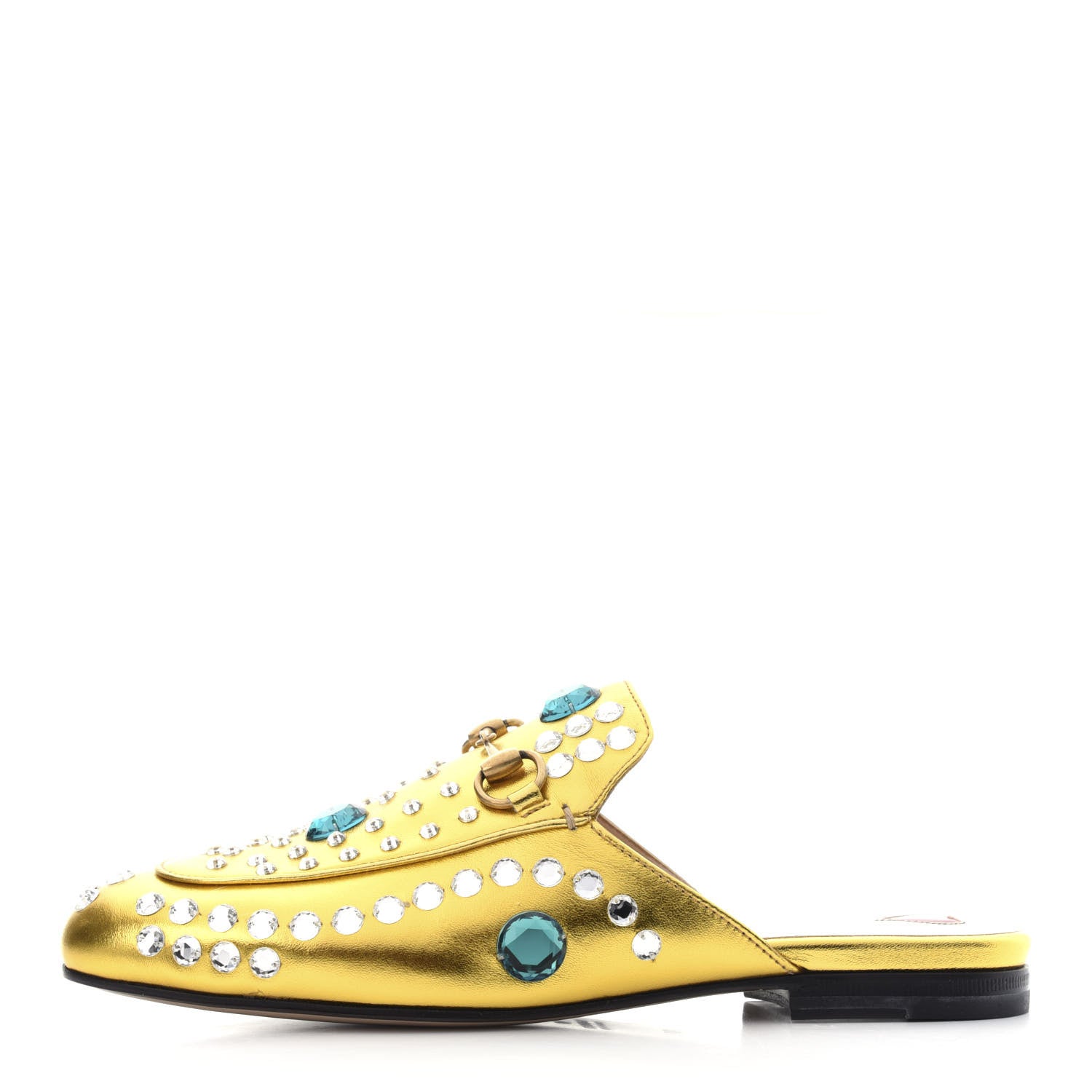 Gucci Metallic Nappa Crystal Womens Princetown Slippers 37 Gold 1 of 10