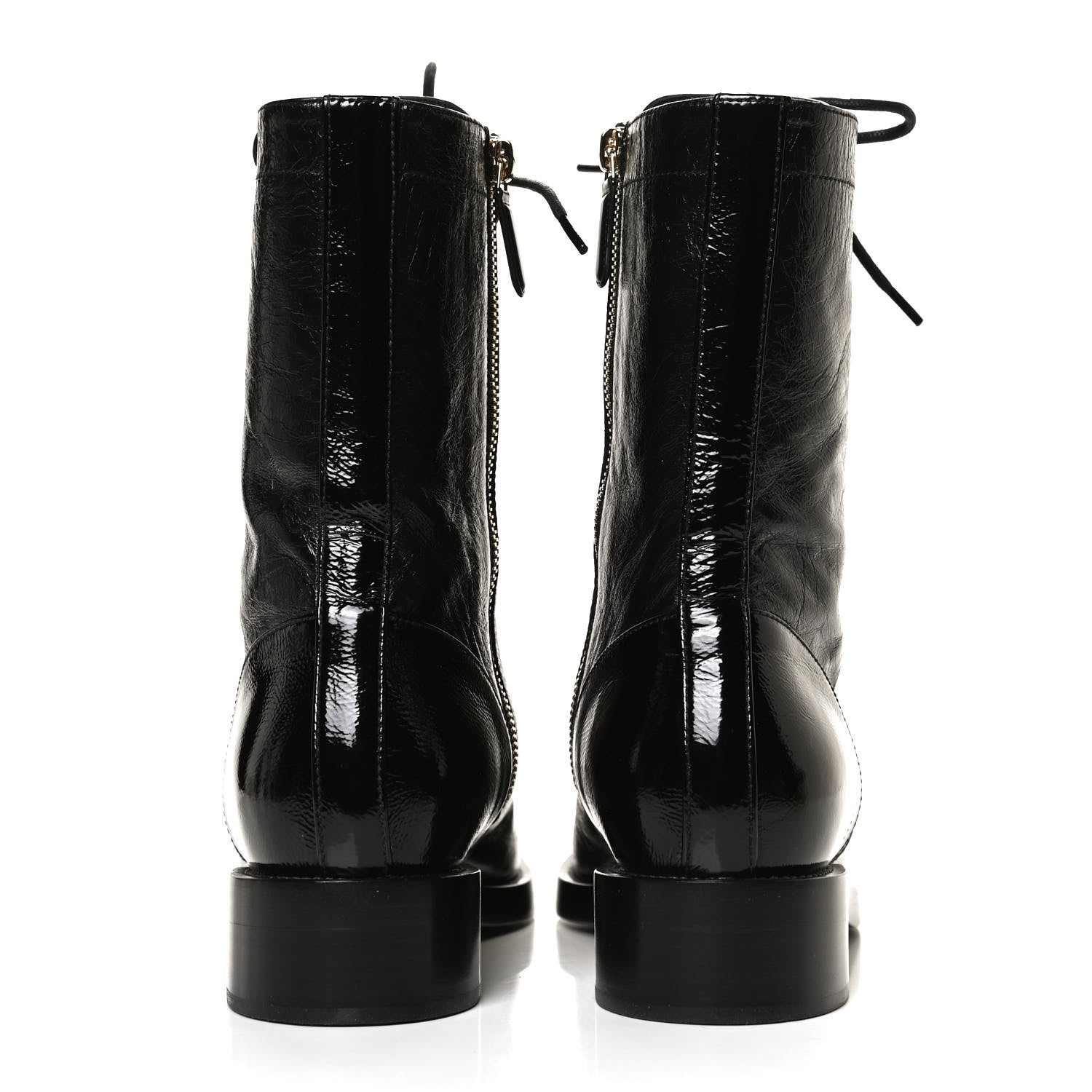 Chanel Crumpled Lambskin Shiny Calfskin Lace Up Combat Boots 40.5 Black 6 of 10
