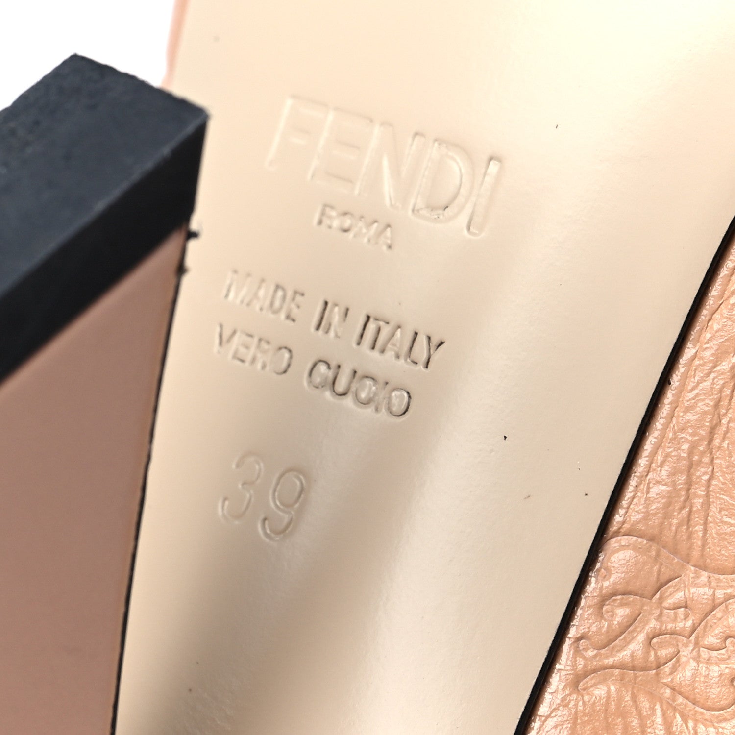 Fendi Calfskin Karligraphy Embossed Ffreedom Mules 39 Beige 6 of 7