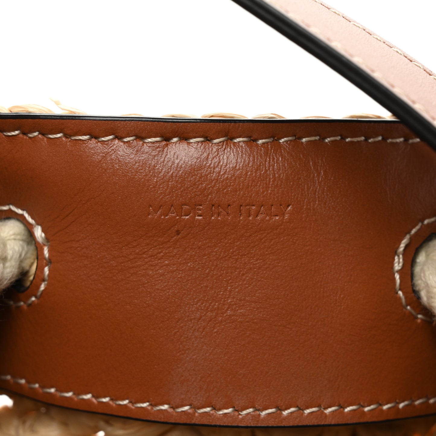 Raffia Calfskin Drawstring Teen Natural Tan