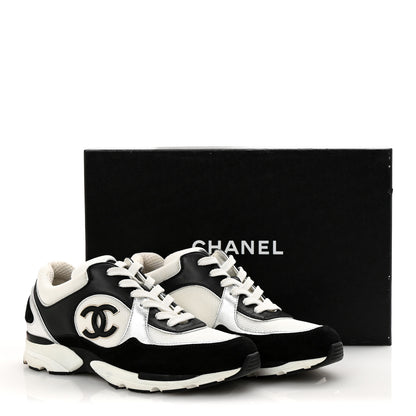 Chanel Mesh Suede Calfskin Grained Calfskin Womens CC Sneakers 39 Black White 12 of 12