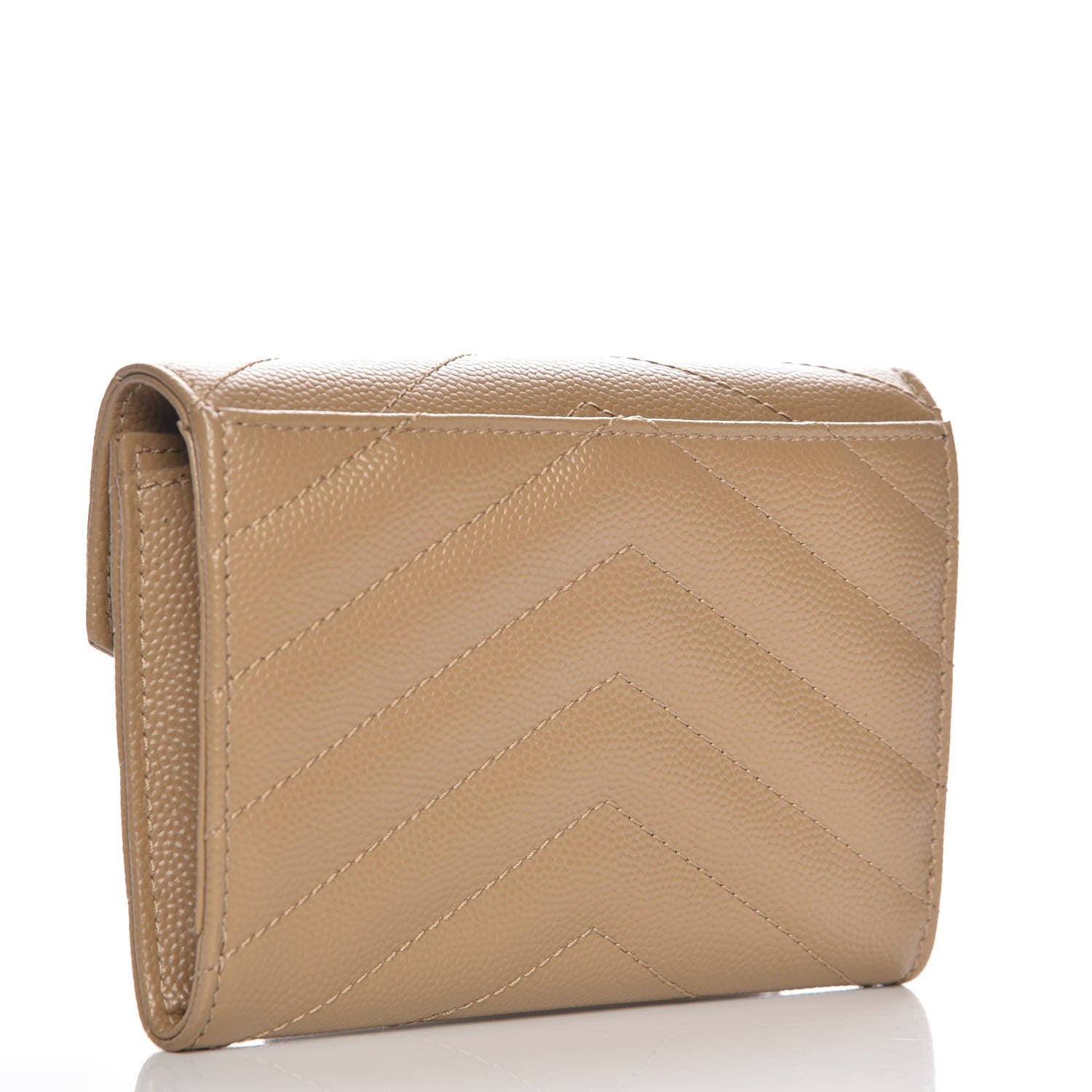 Saint Laurent Grain De Poudre Matelasse Chevron Small Monogram Envelope Wallet Dark Beige 3 of 8