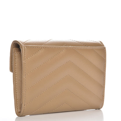 Saint Laurent Grain De Poudre Matelasse Chevron Small Monogram Envelope Wallet Dark Beige 3 of 8
