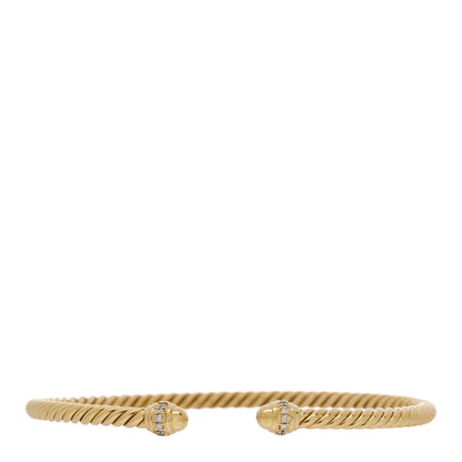 David Yurman 18K Yellow Gold Diamond 3mm Cablespira Bracelet 1 of 5