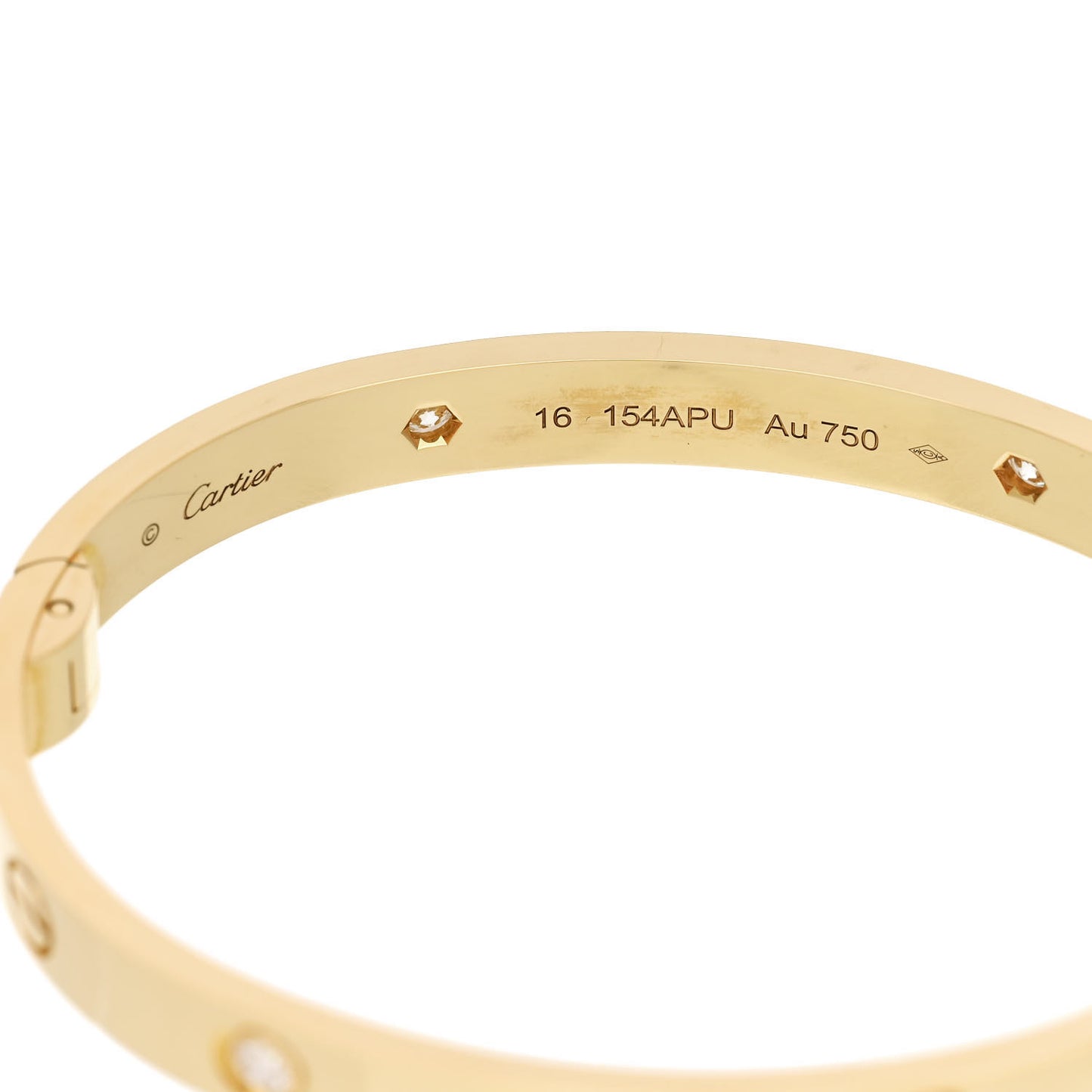 18K Yellow Gold 4 Diamond LOVE Single Screw Bracelet 16