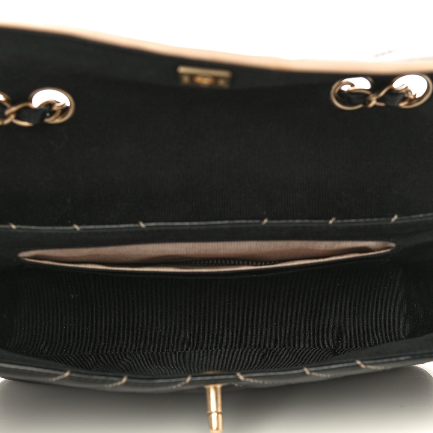 Lambskin Quilted Single Flap Bag Black Beige