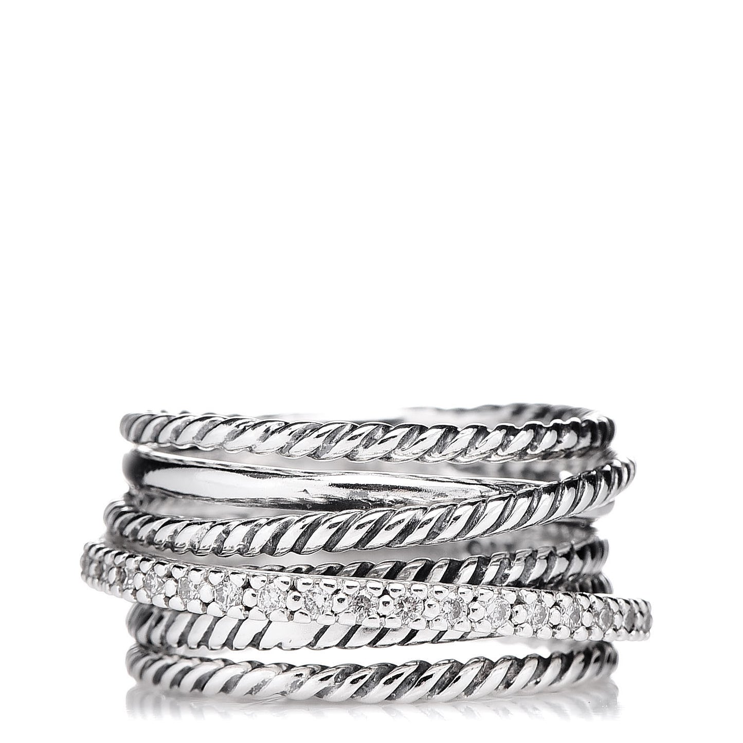 Sterling Silver Diamond Wide Crossover Cable Ring 53 6.25