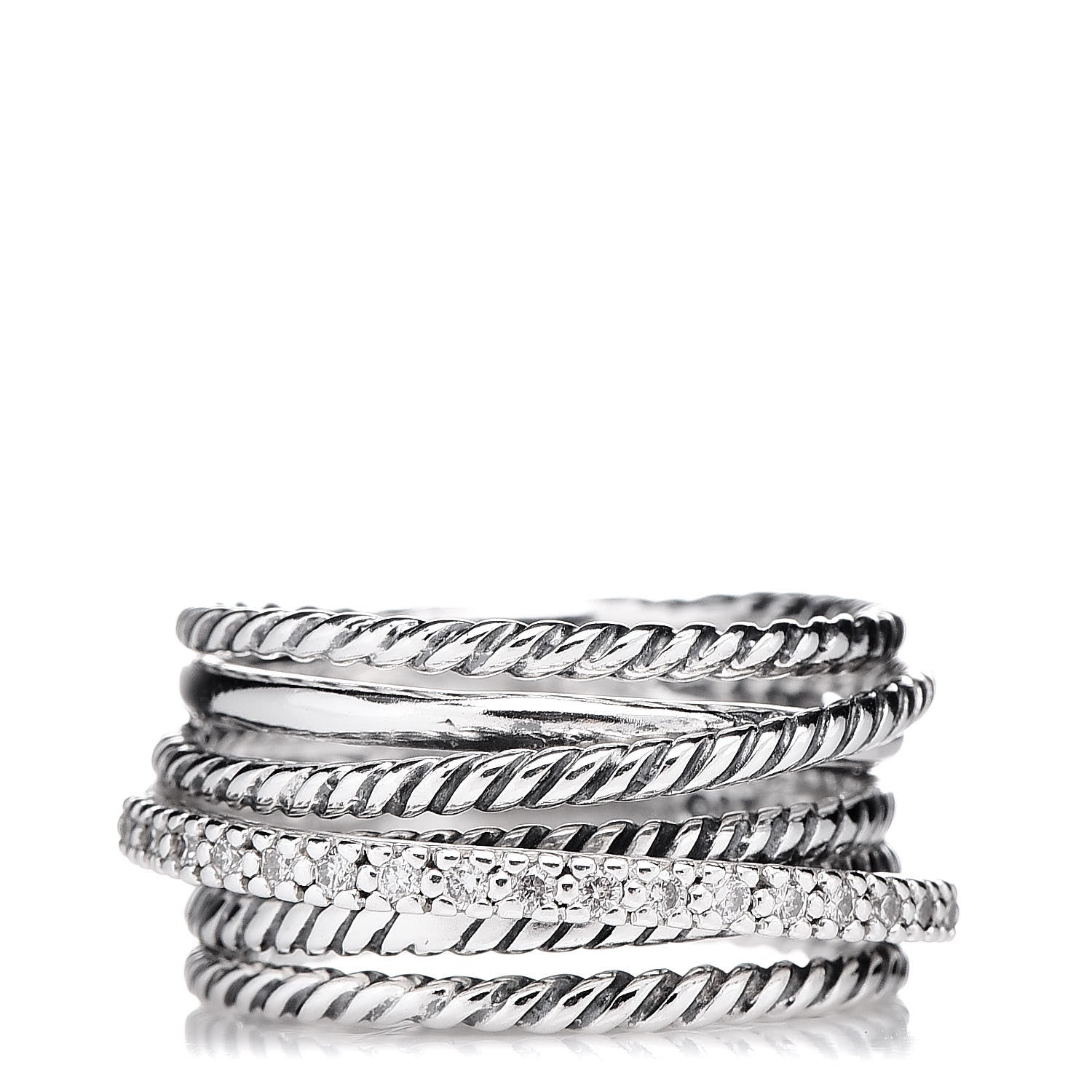 David Yurman Sterling Silver Diamond Wide Crossover Cable Ring 53 6.25 1 of 4