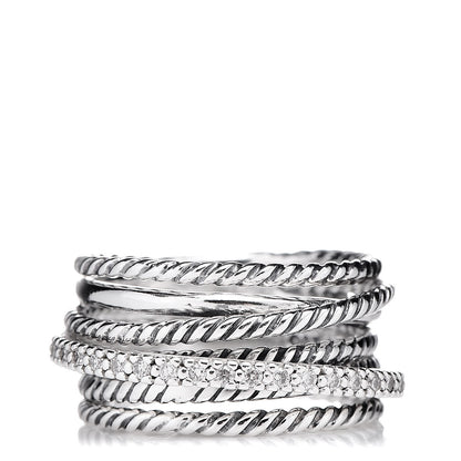 David Yurman Sterling Silver Diamond Wide Crossover Cable Ring 53 6.25 1 of 4