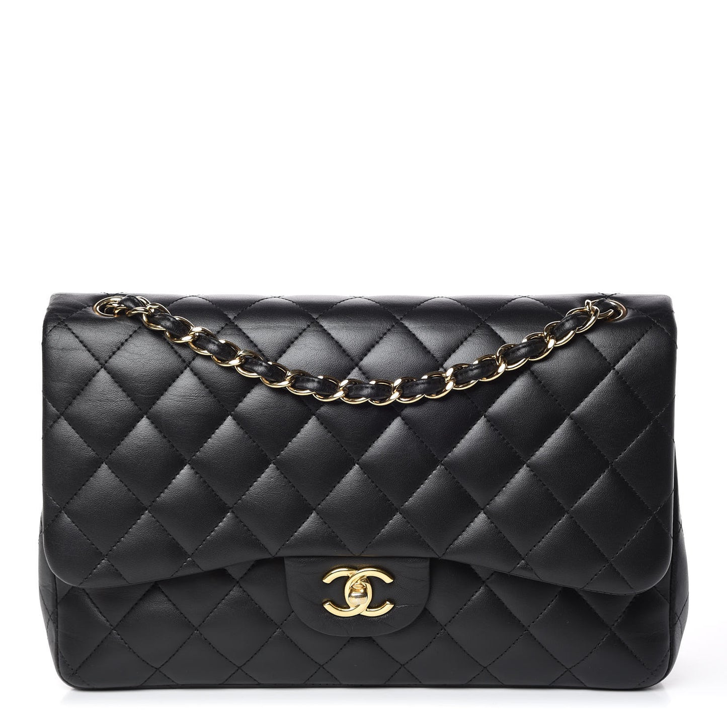 Lambskin Quilted Jumbo Double Flap Black