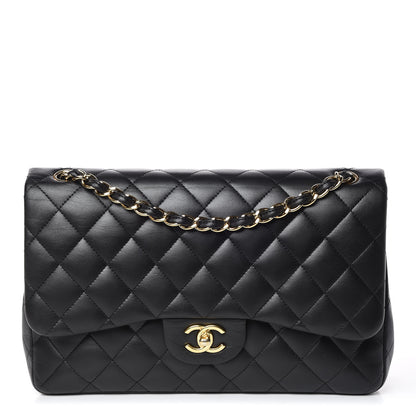 Chanel Lambskin Quilted Jumbo Double Flap Black 1 of 15