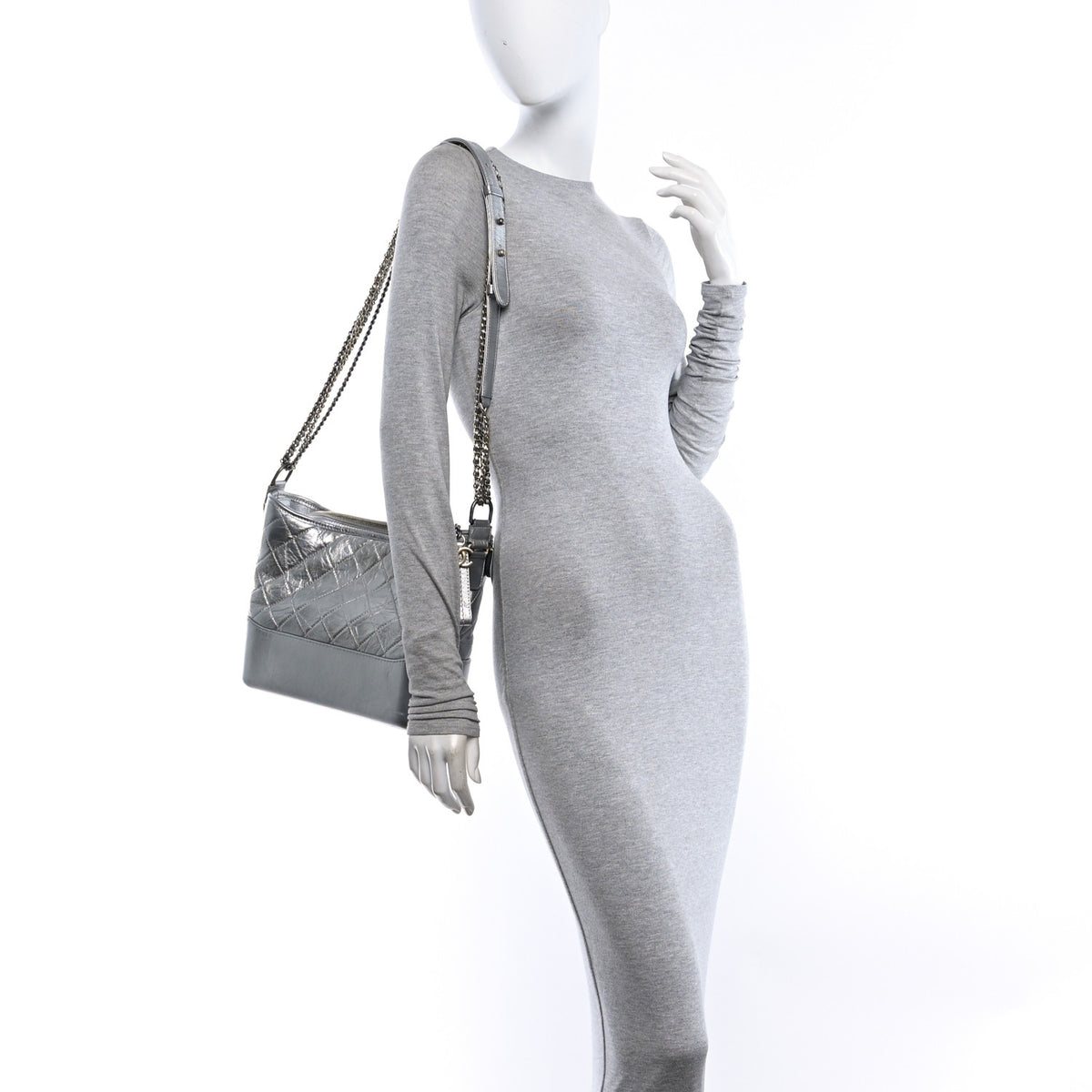 Chanel Metallic Aged Calfskin Quilted Medium Gabrielle Silver 2 of 10