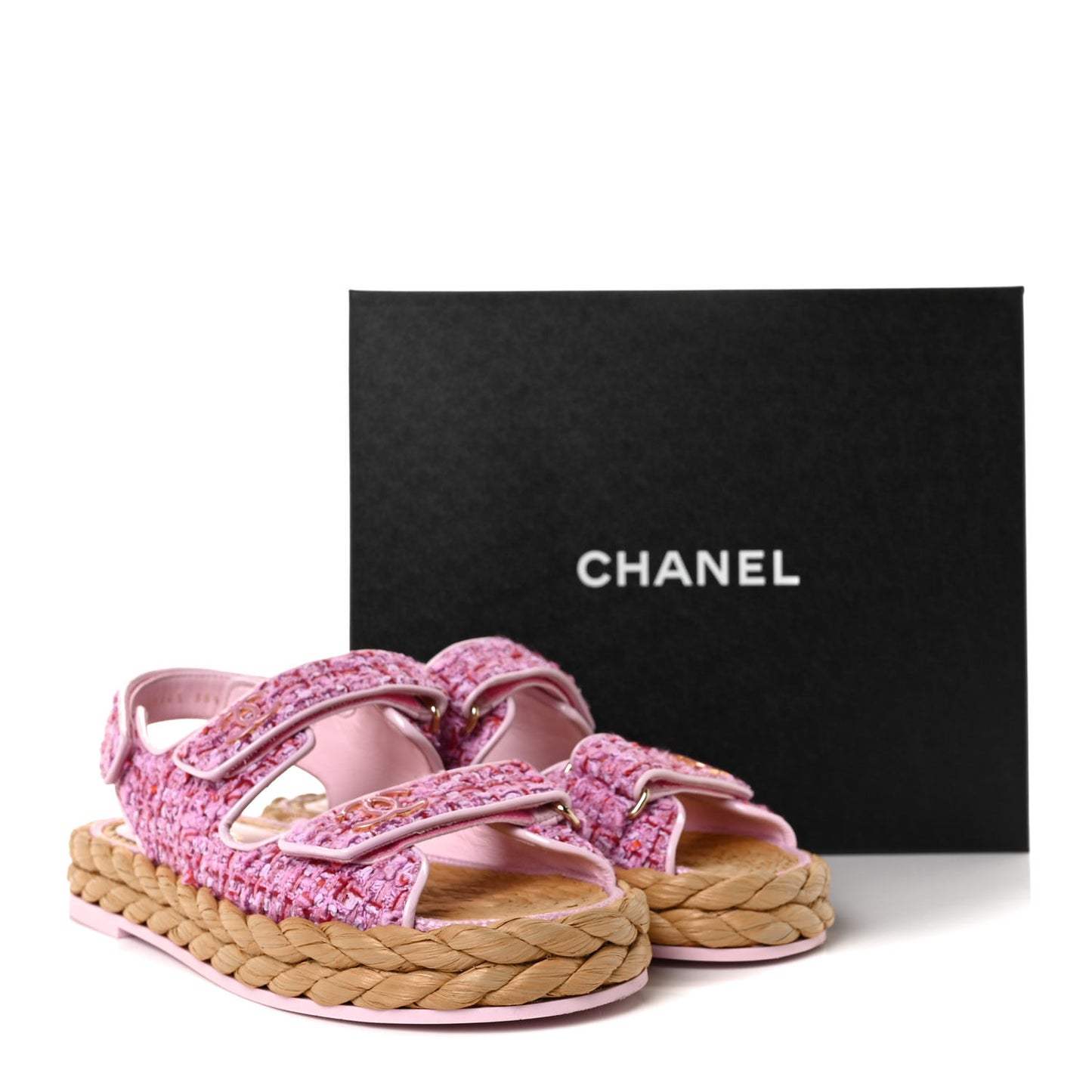 Tweed Lambskin Velcro Dad Sandals 38.5 Pink Multicolor