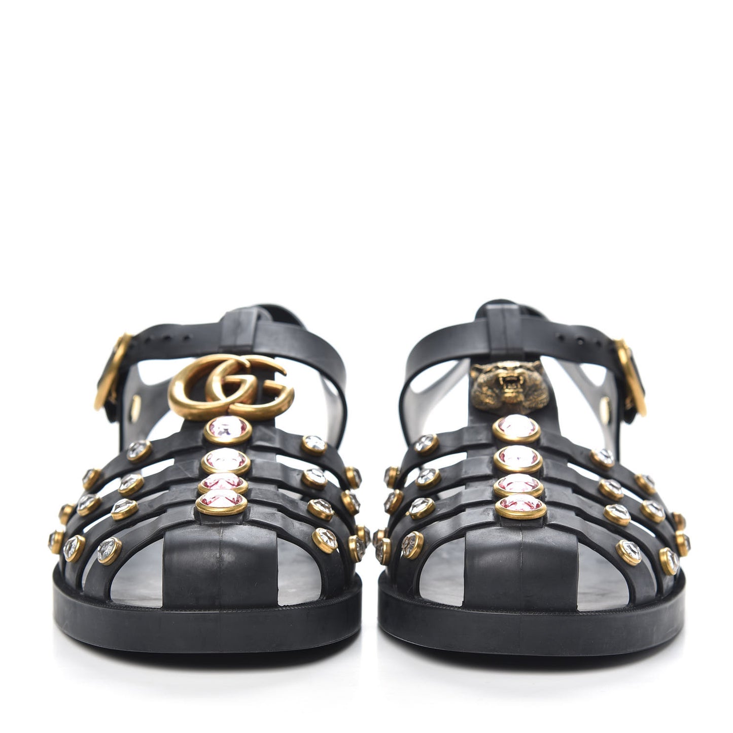 Rubber Crystal Womens Buckle Strap Sandals 36 Black