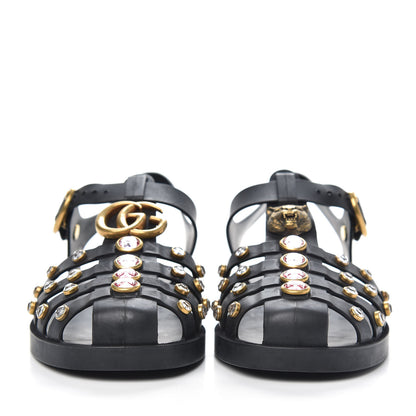 Gucci Rubber Crystal Womens Buckle Strap Sandals 36 Black 2 of 9