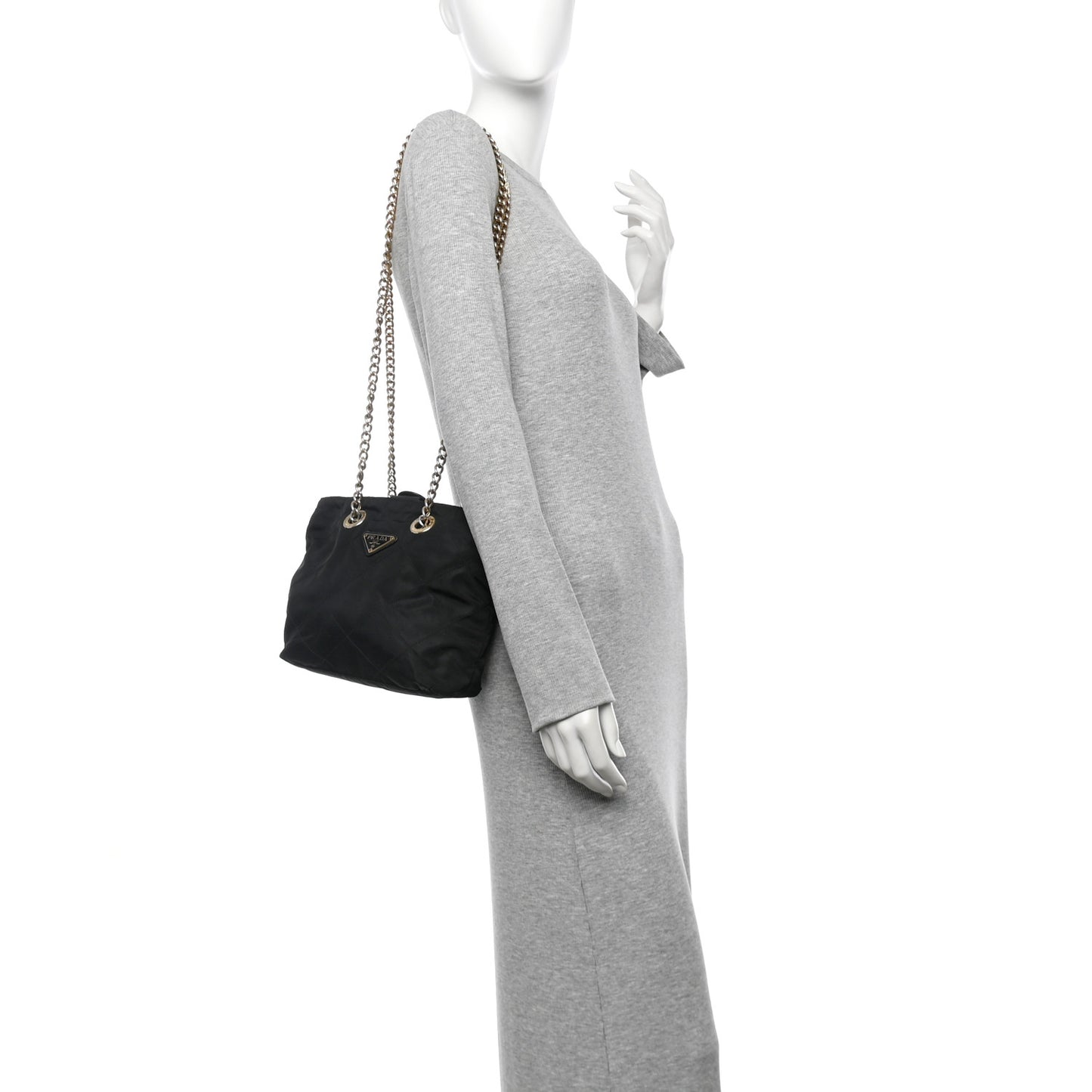 Tessuto Nylon Chain Shoulder Bag Black