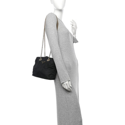 Prada Tessuto Nylon Chain Shoulder Bag Black 2 of 13
