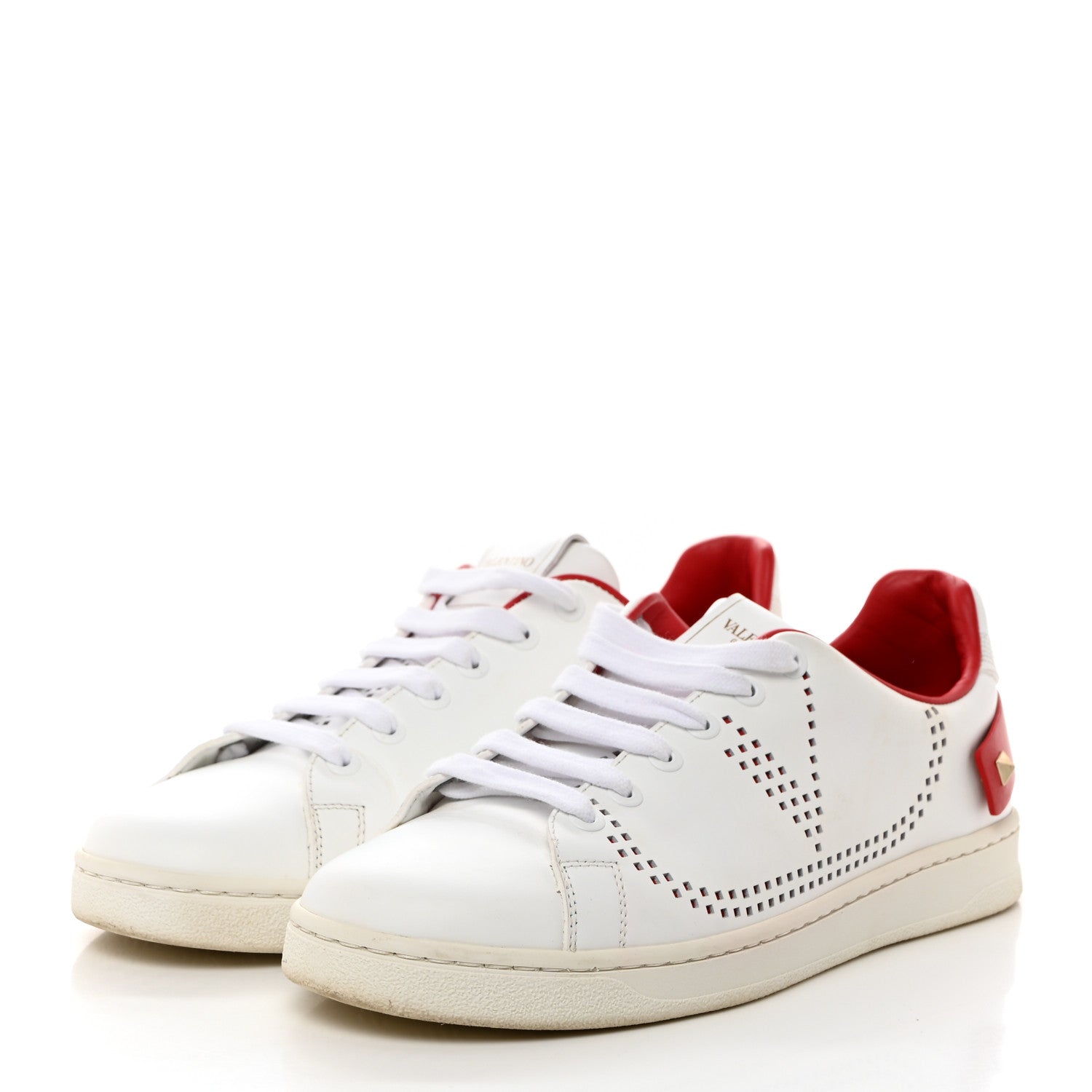 Valentino Garavani Calfskin Womens Backnet Sneakers 37.5 White Red 3 of 9