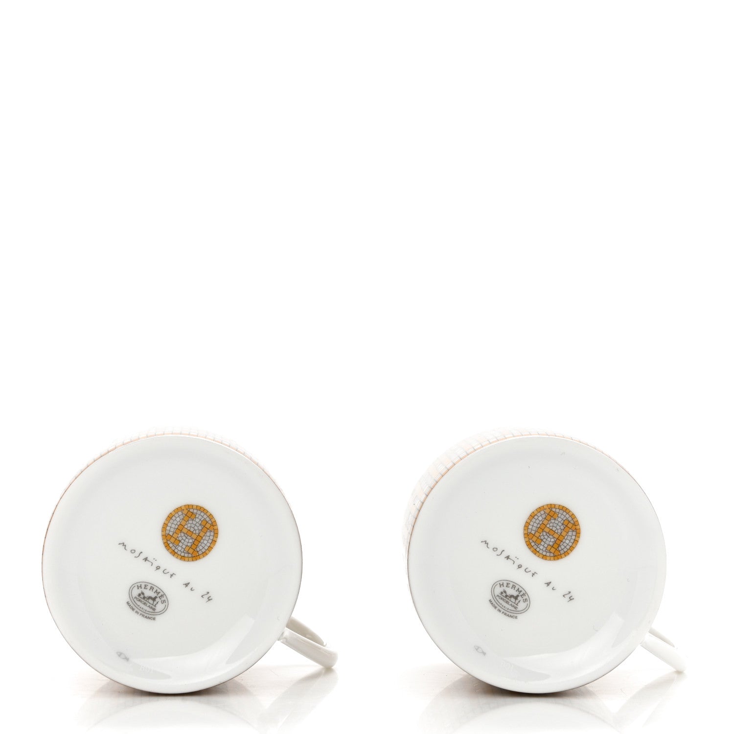 Hermes Porcelain Mosaique Au 24 Gold Coffee Cup and Saucer Set of 2 5 of 12