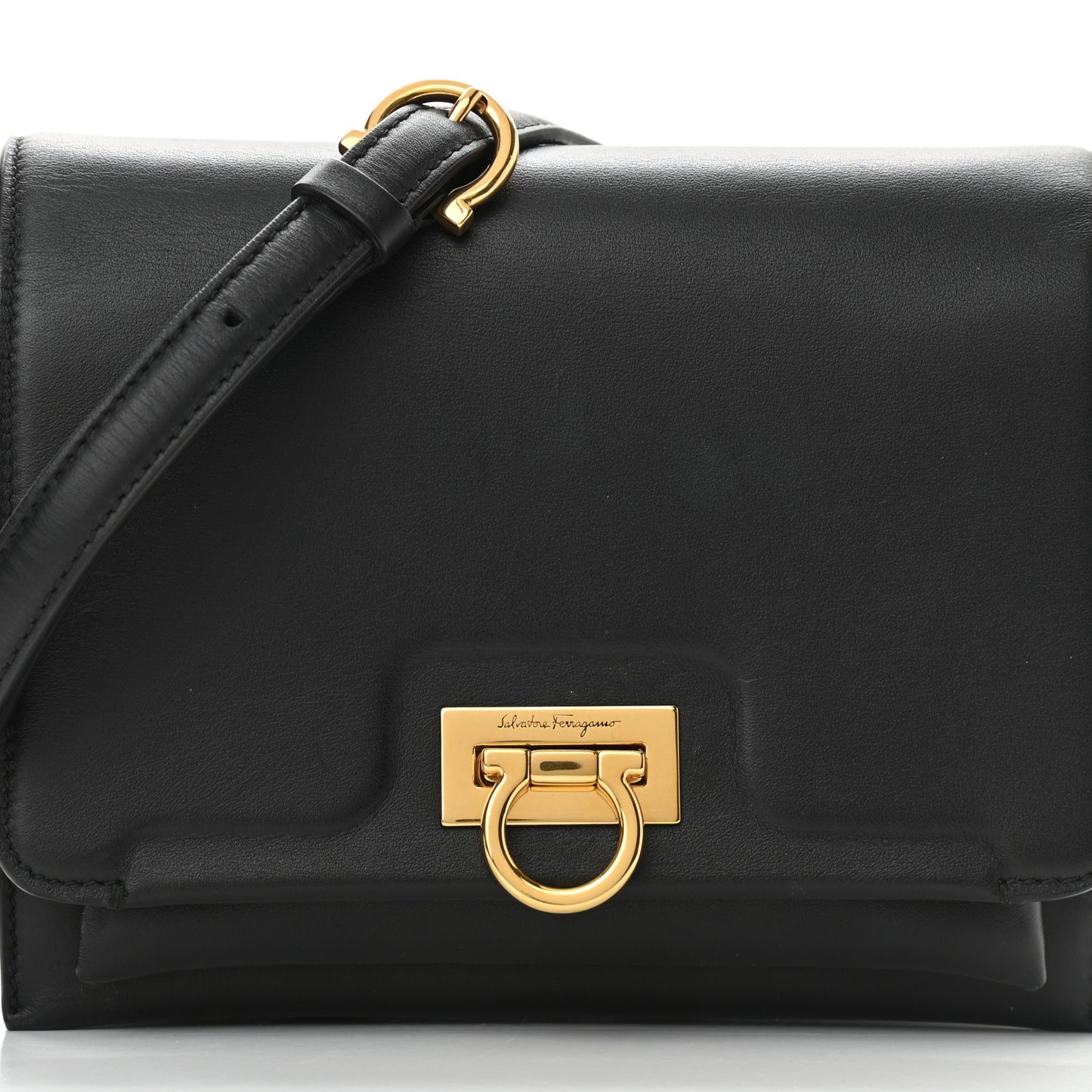 Calfskin Trifolio Flap Shoulder Bag Black
