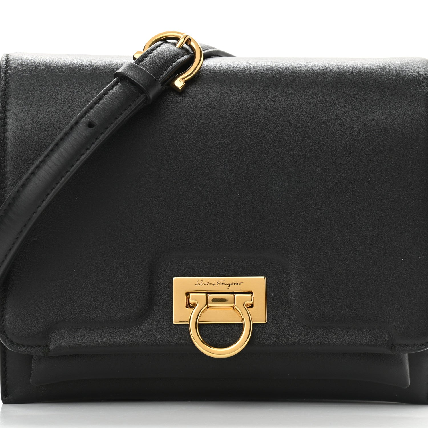 Salvatore Ferragamo Calfskin Trifolio Flap Shoulder Bag Black 10 of 10