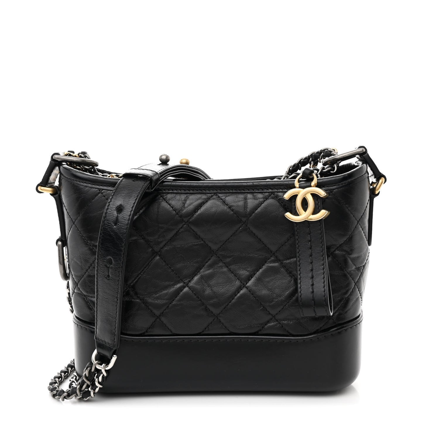 Aged Calfskin Quilted Small Gabrielle Hobo Black