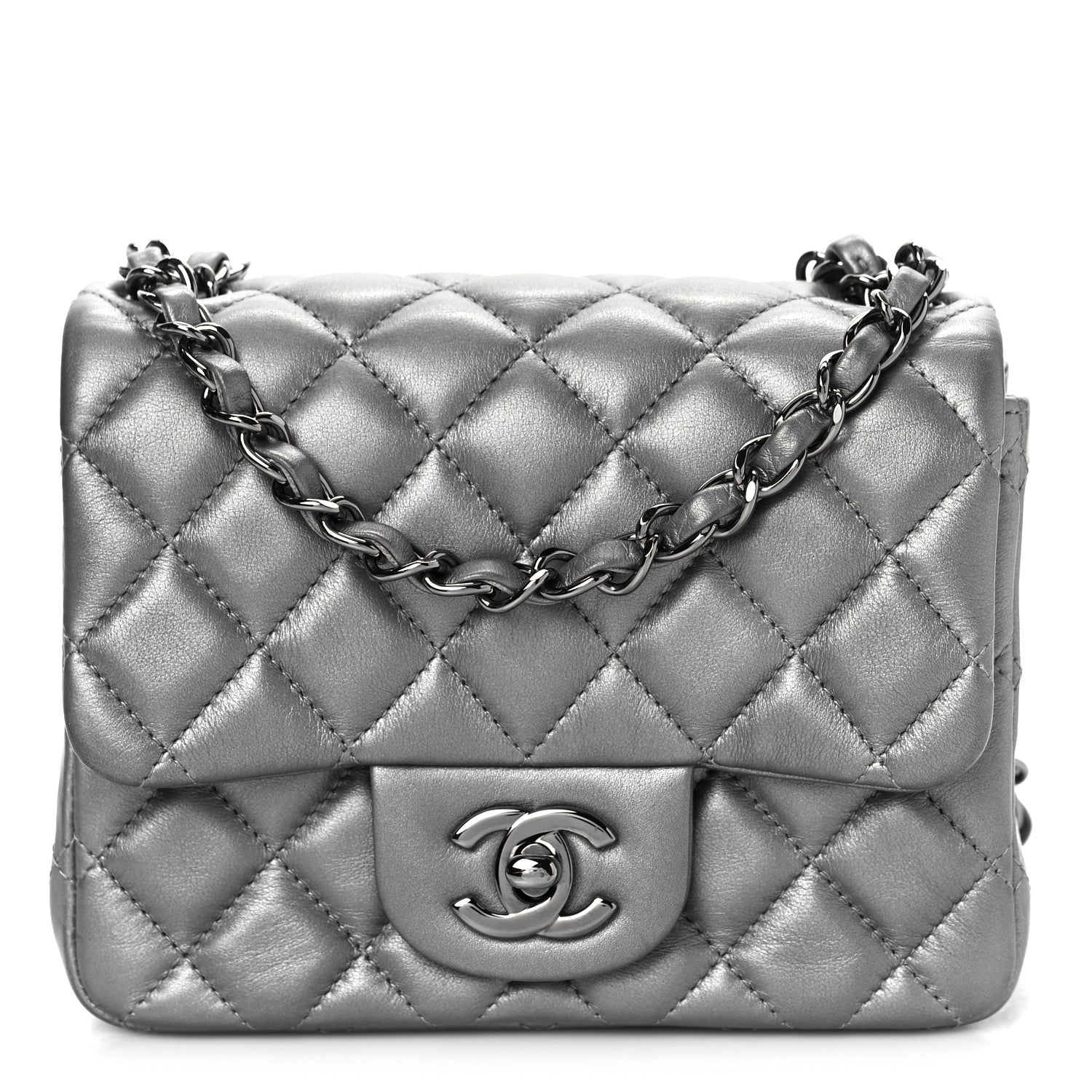 Chanel Metallic Lambskin Quilted Mini Square Flap Dark Silver 1 of 9