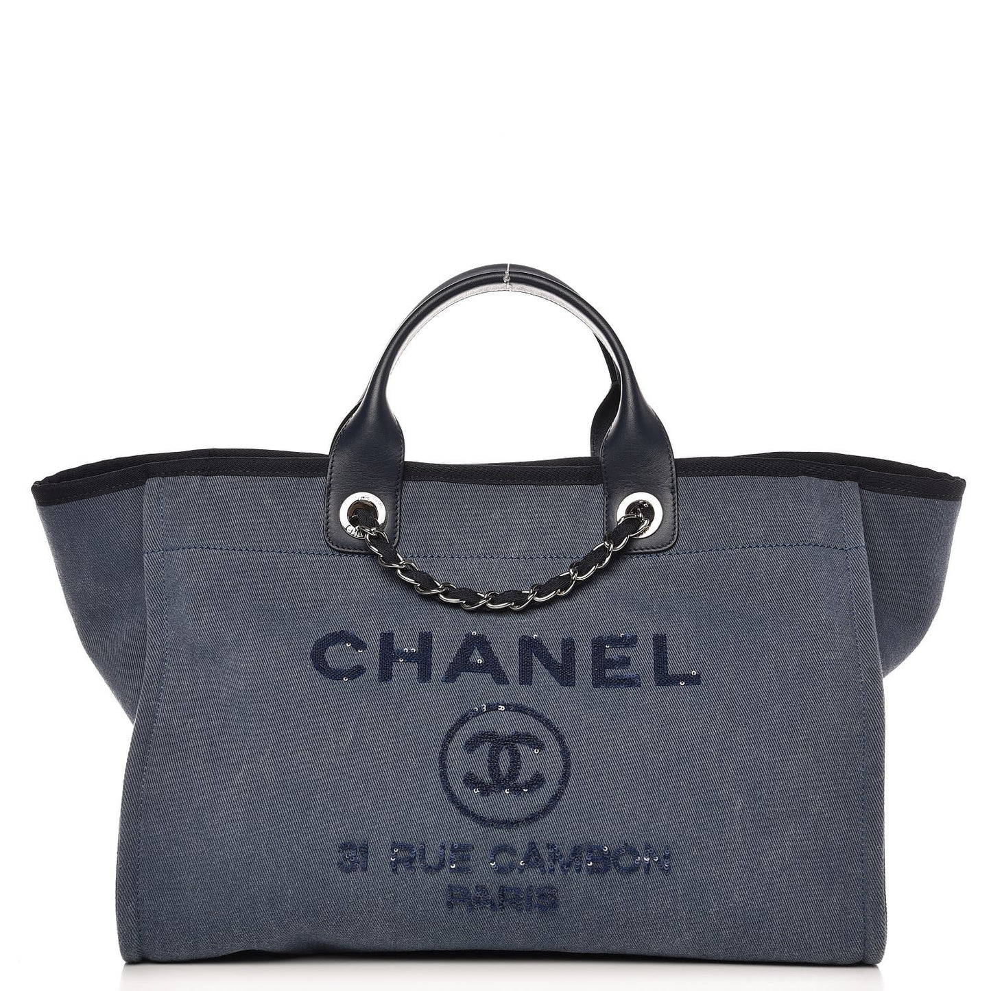 Canvas Sequin Large Deauville Tote Navy