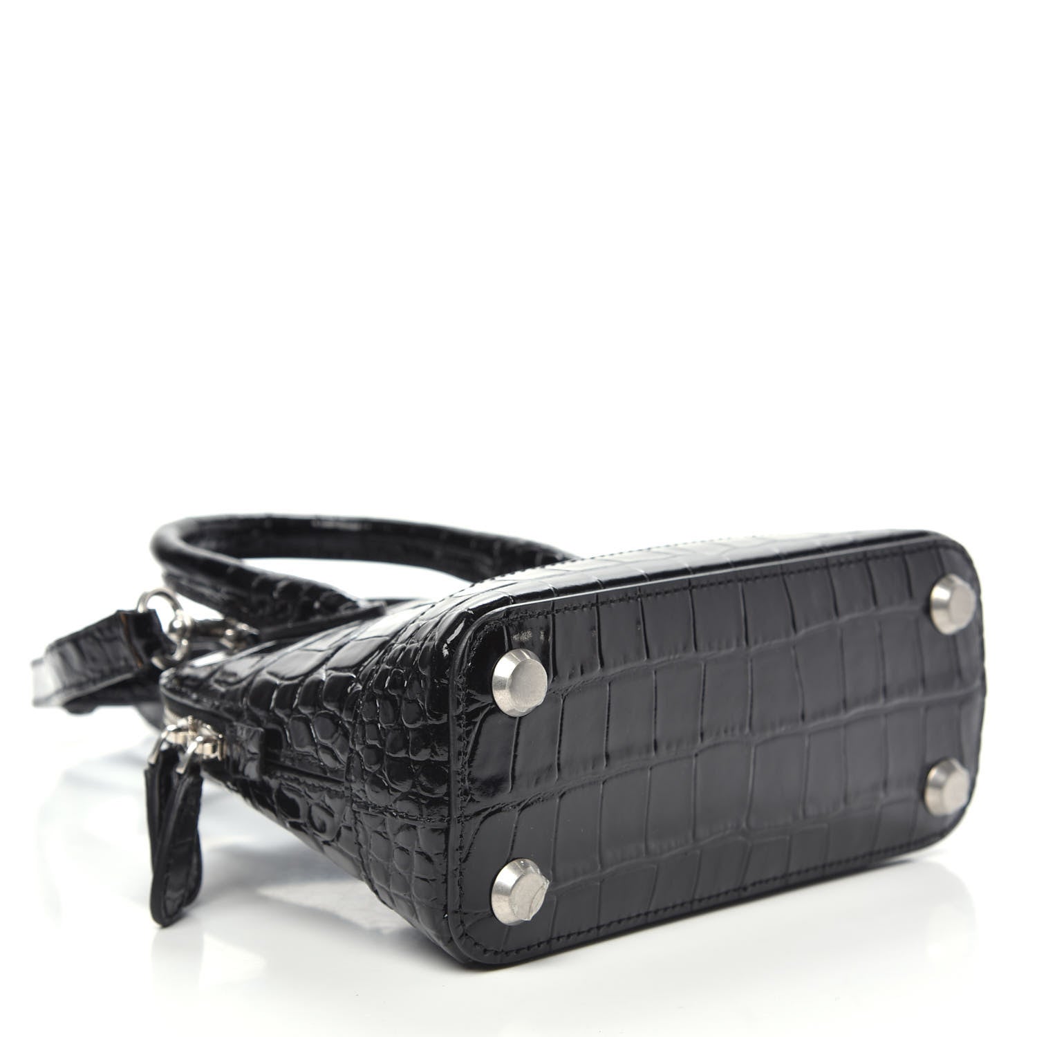 Balenciaga Shiny Calfskin Logo Crocodile Embossed XXS Ville Top Handle Bag Black White 4 of 10