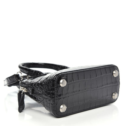 Balenciaga Shiny Calfskin Logo Crocodile Embossed XXS Ville Top Handle Bag Black White 4 of 10