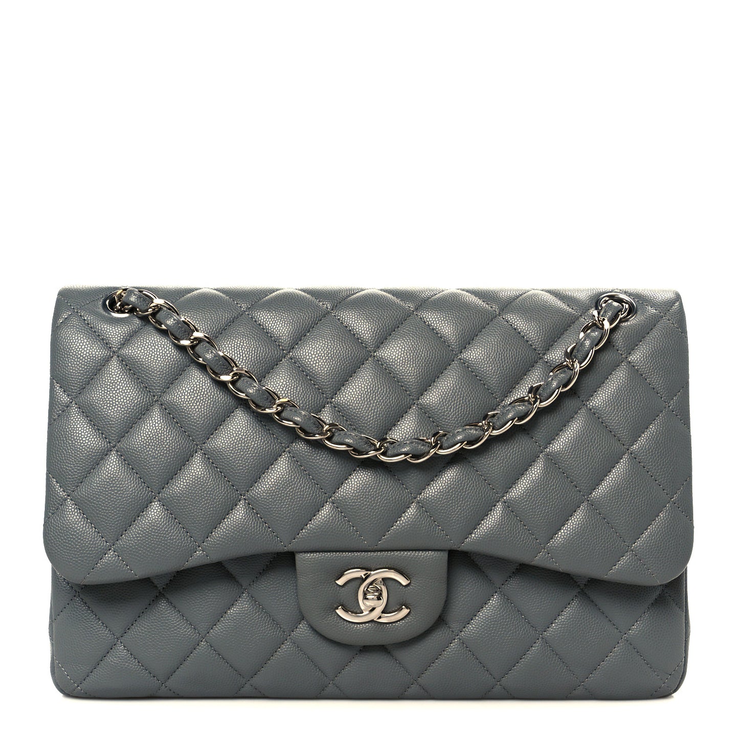 Caviar Quilted Jumbo Double Flap Grey