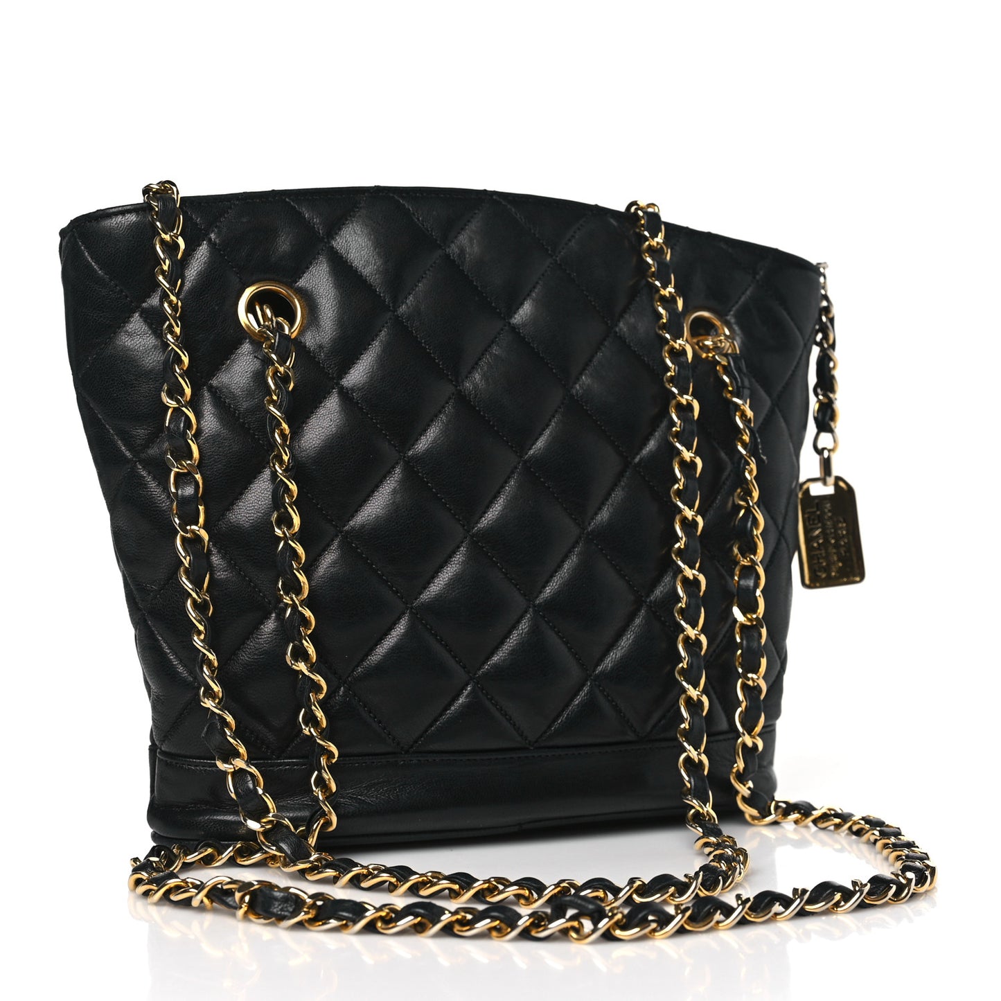 Lambskin Quilted Shopper Tote Black
