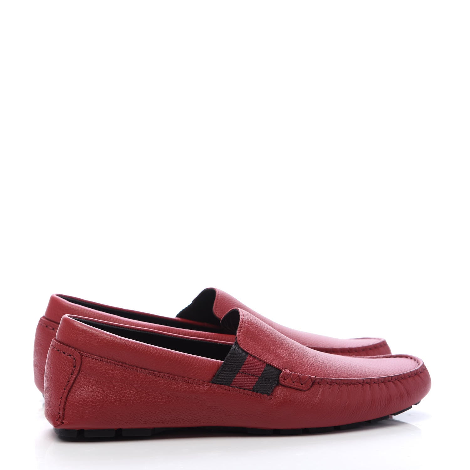 Gucci Calfskin Web Mens Driver Loafers 8 Red 5 of 9