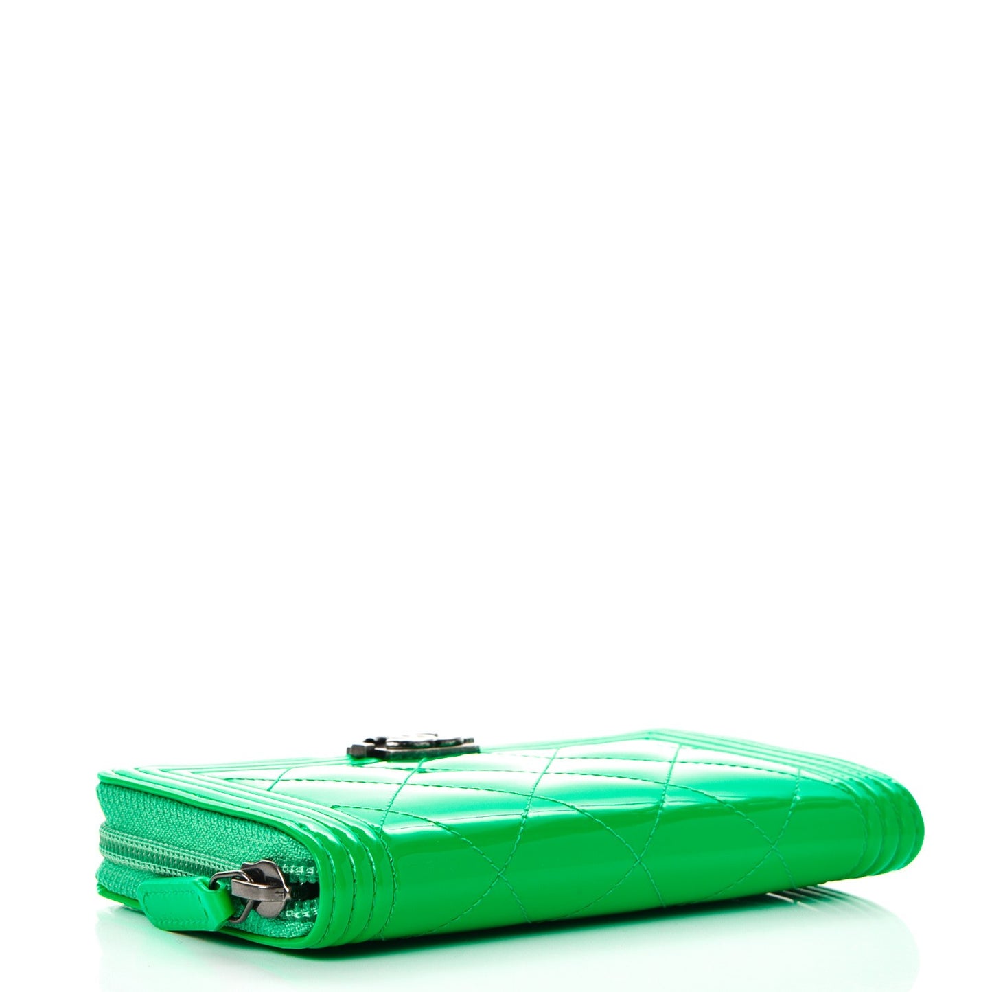 Patent Quilted Small Boy Zip Around Wallet Green