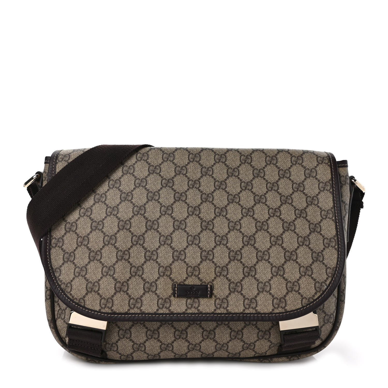 Gucci GG Plus Monogram Medium Double Buckle Flap Messenger Bag Beige Dark Brown 1 of 10