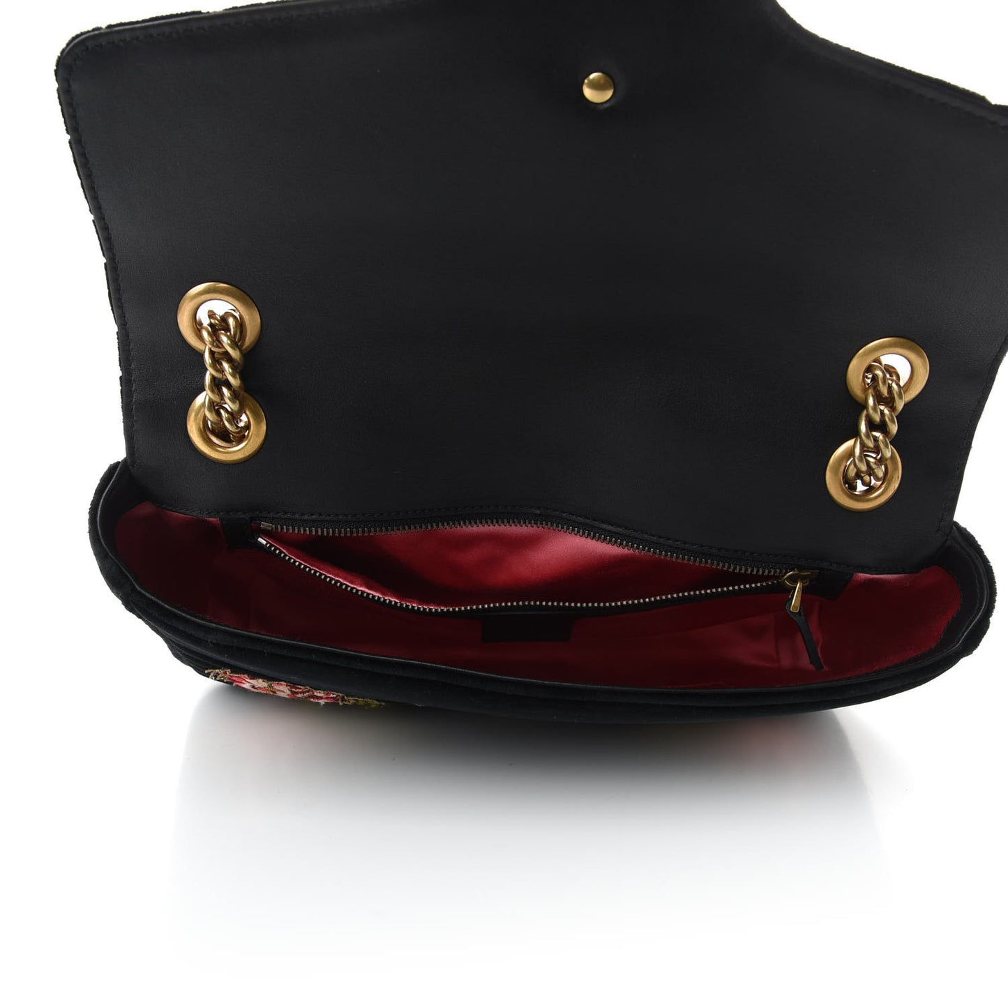 Velvet Matelasse Loved Embroidered Medium GG Marmont Shoulder Bag Black