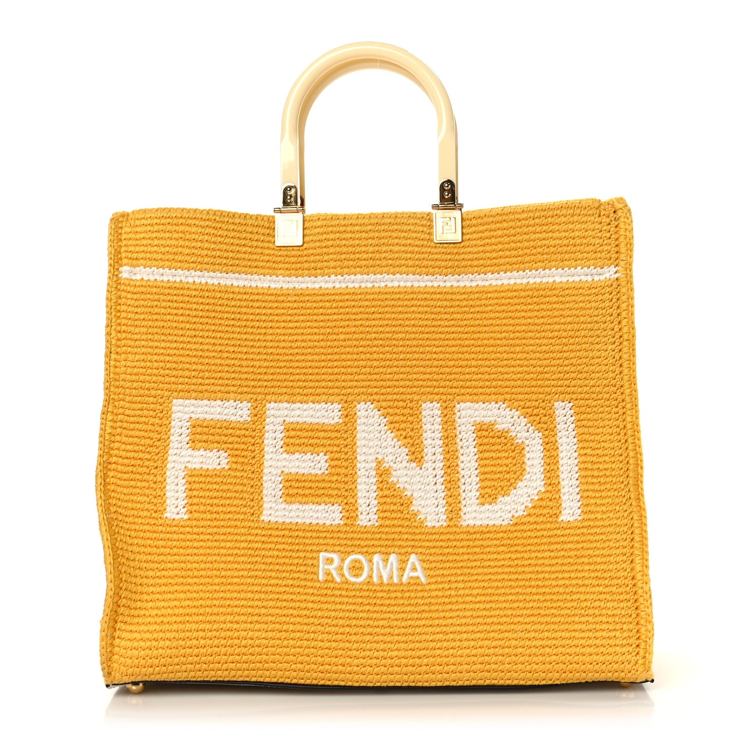 Fendi Crochet Vitello King Logo Plexiglass Medium Fendi Sunshine Shopper Tote Mimosa Panna 1 of 9