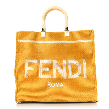 Fendi Crochet Vitello King Logo Plexiglass Medium Fendi Sunshine Shopper Tote Mimosa Panna 1 of 9