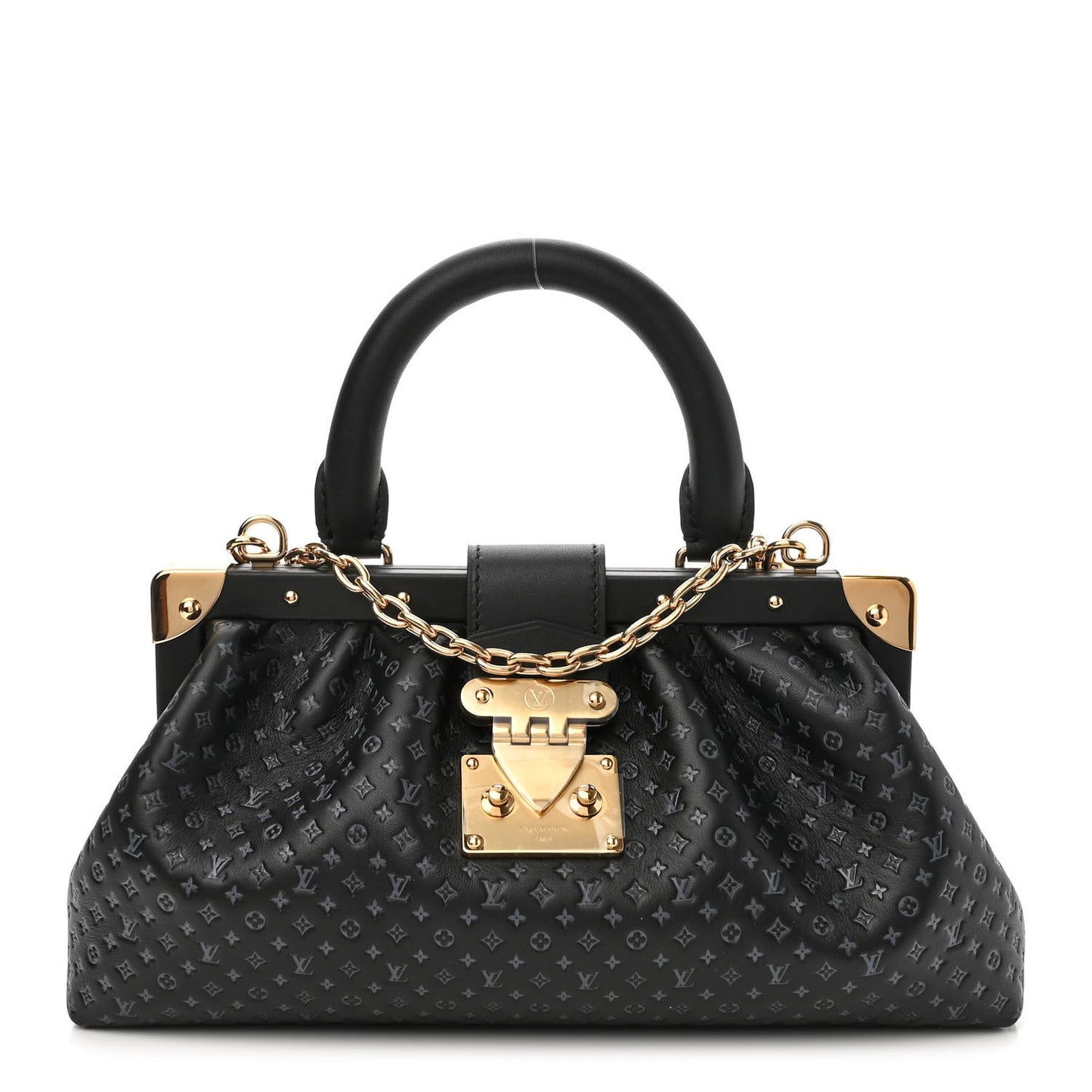 Calfskin Nanogram Embossed Clutch Black