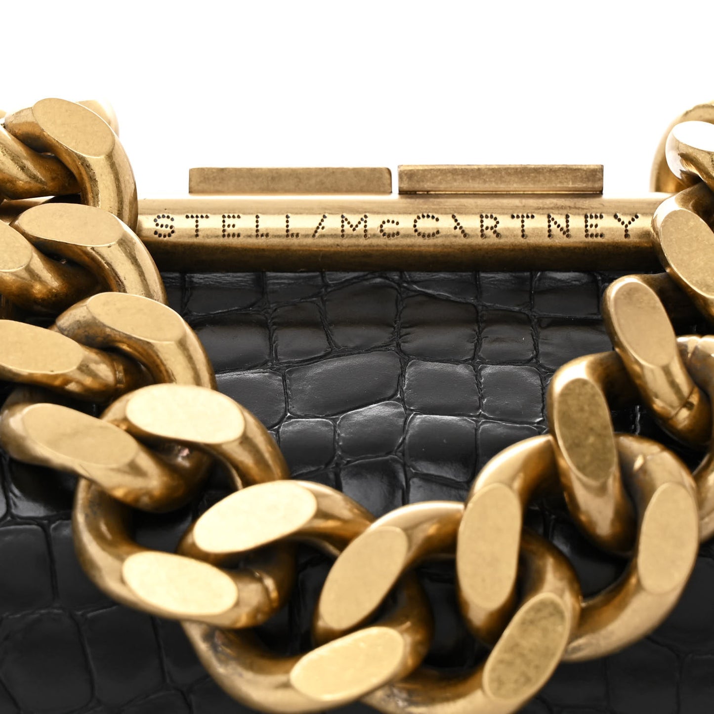 Crocodile Embossed Medium Chunky Chain Bag Black