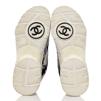Chanel Suede Calfskin Nylon Geometric Print CC Sneakers 40 White Multicolor 5 of 8