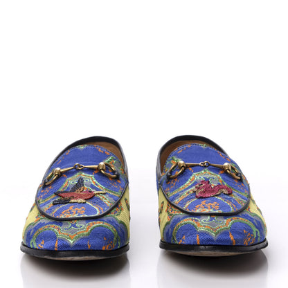 Gucci Jacquard Lambskin Flower Embroidered Womens Horsebit Jordaan Loafers 41 Acid Lime Electric Blue 3 of 11