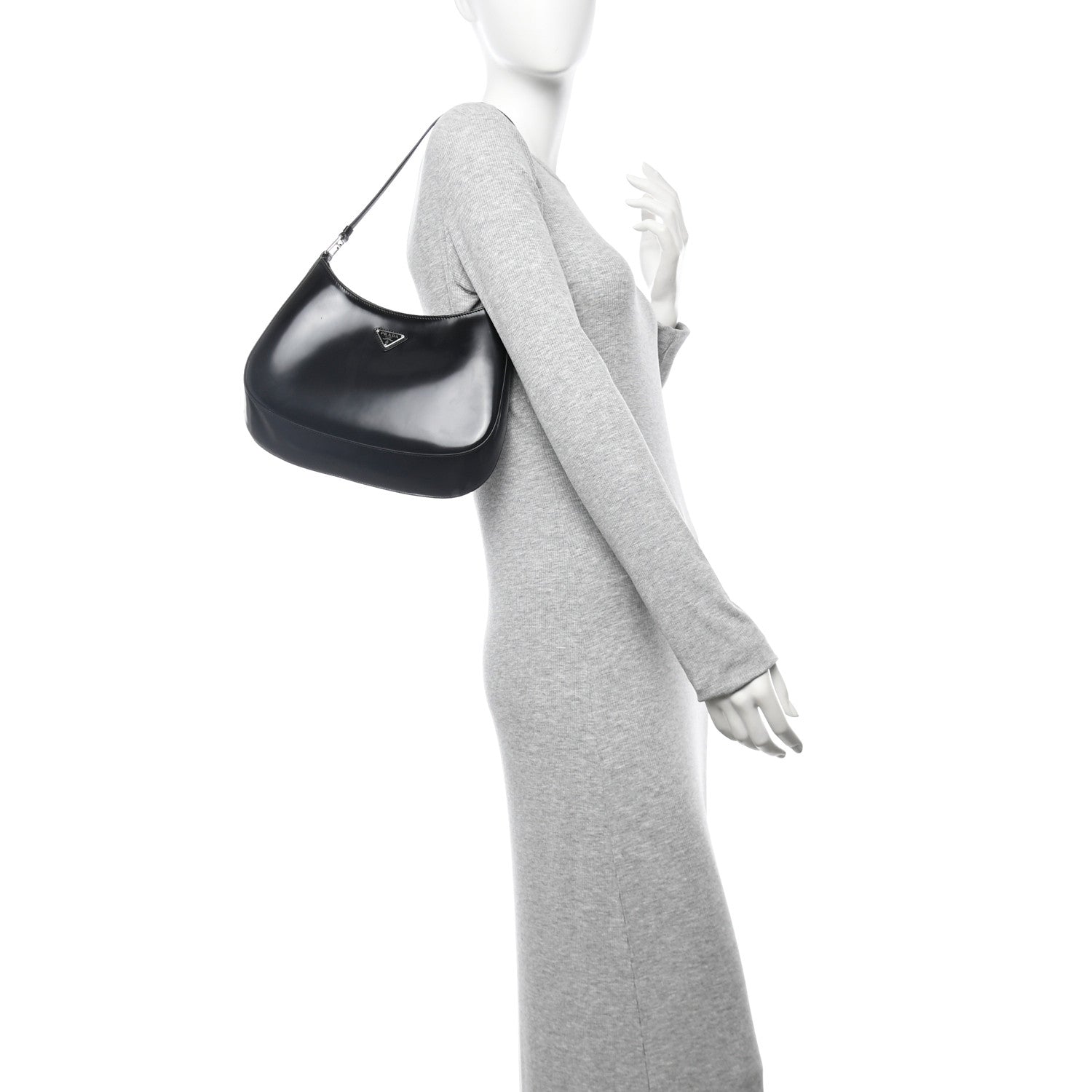 Prada Spazzolato Cleo Shoulder Bag Black 2 of 9