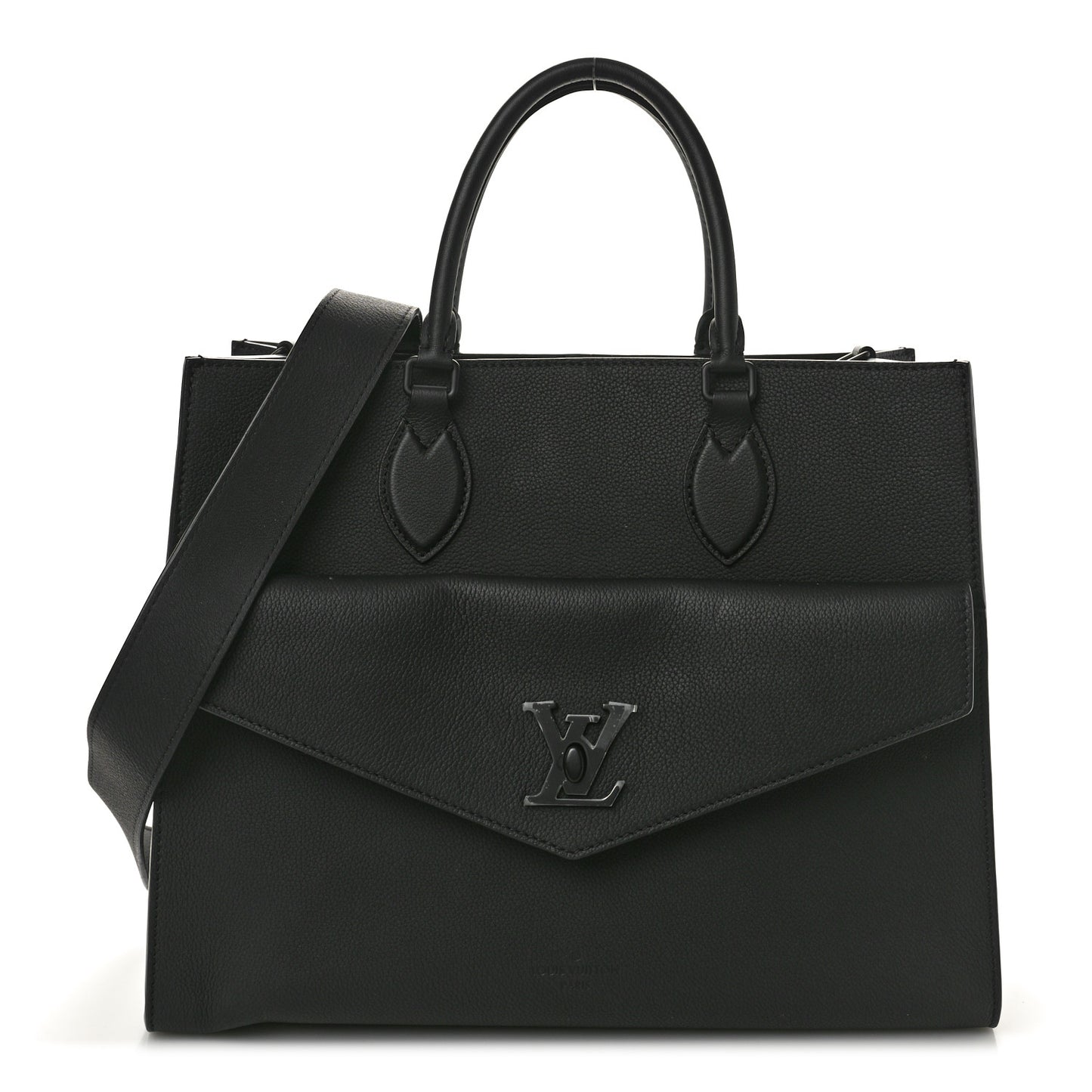 Soft Calfskin Lockme Tote MM Black