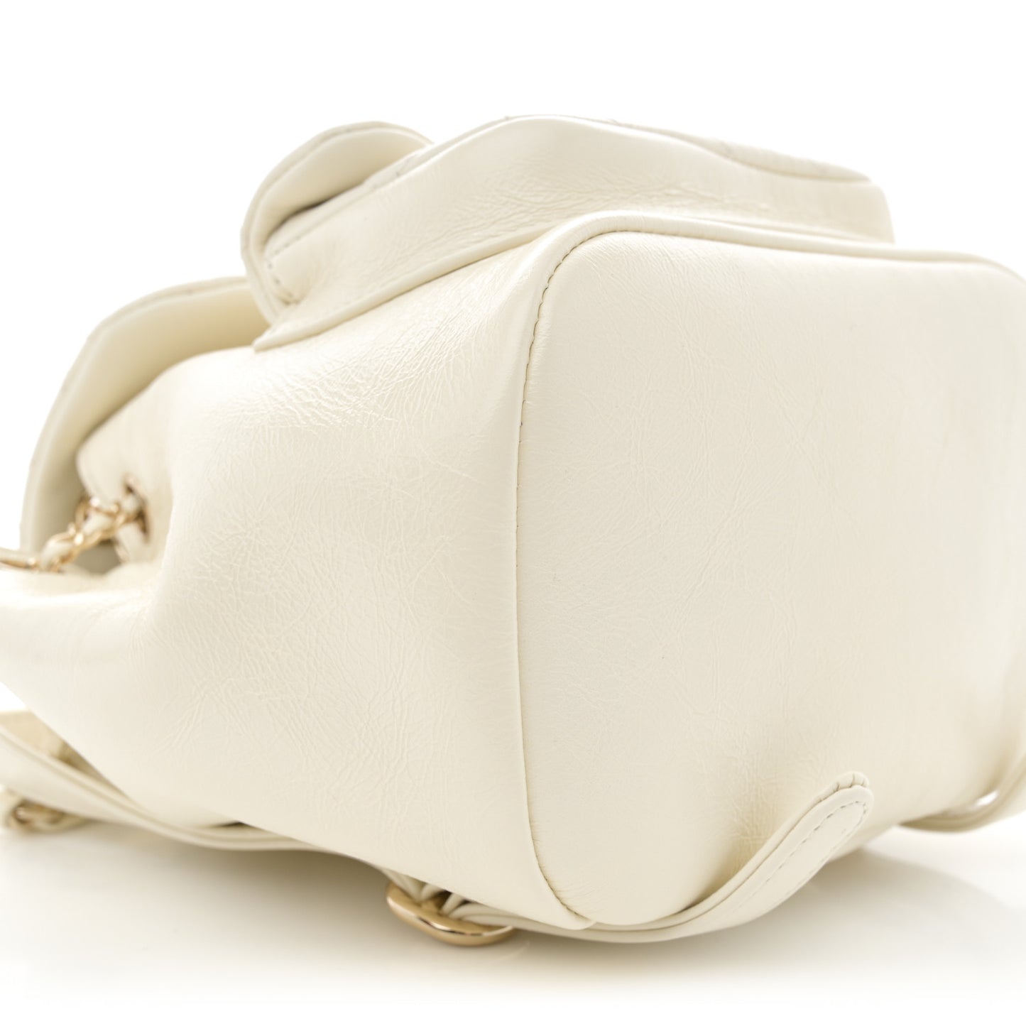 Glazed Aged Calfskin Quilted Small Duma Drawstring Backpack White