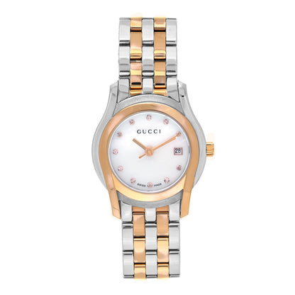Gucci Stainless Steel Diamond Mother of Pearl 27mm 5500L Two Tone Quartz Watch 1 of 4