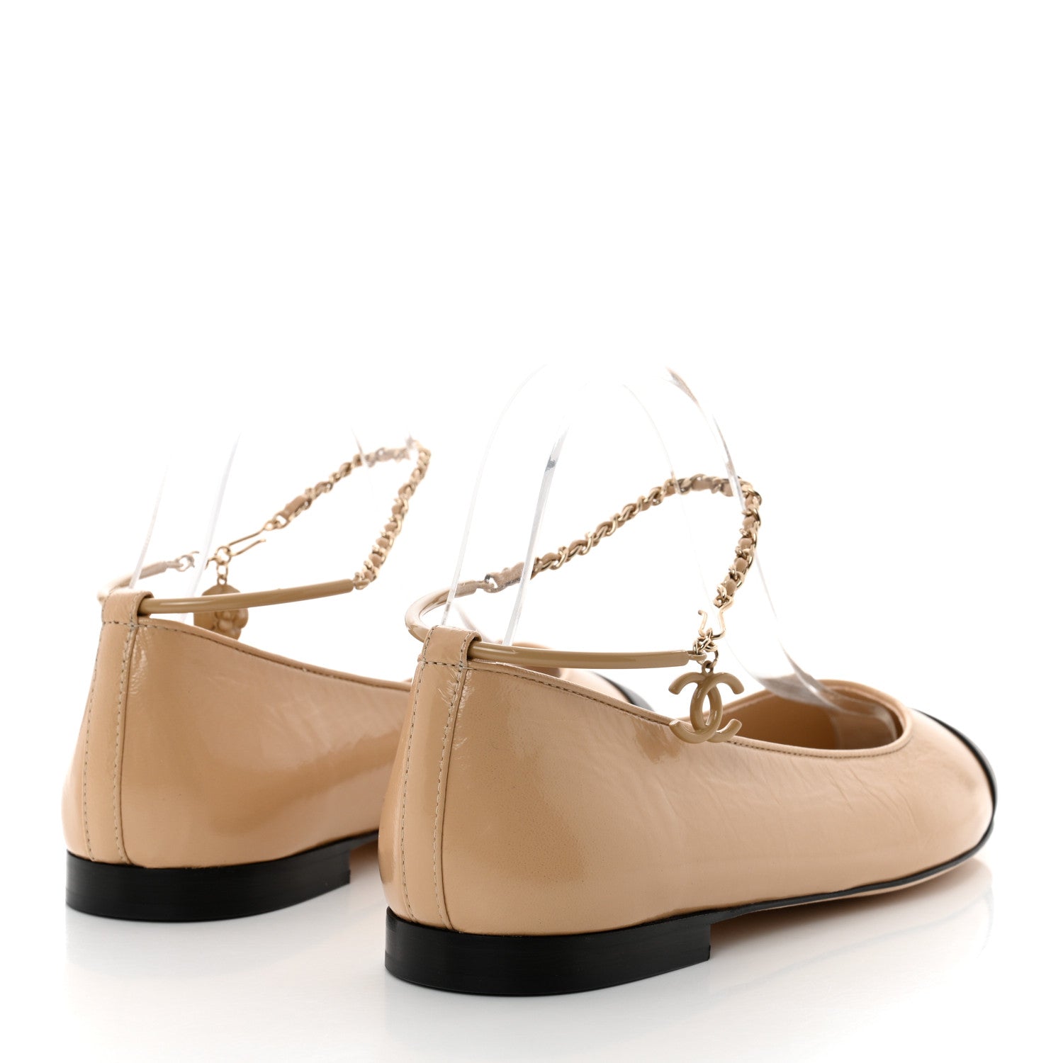 Chanel Lambskin Cap Toe Ankle Chain Ballerina Flats 41 Beige Black 4 of 9