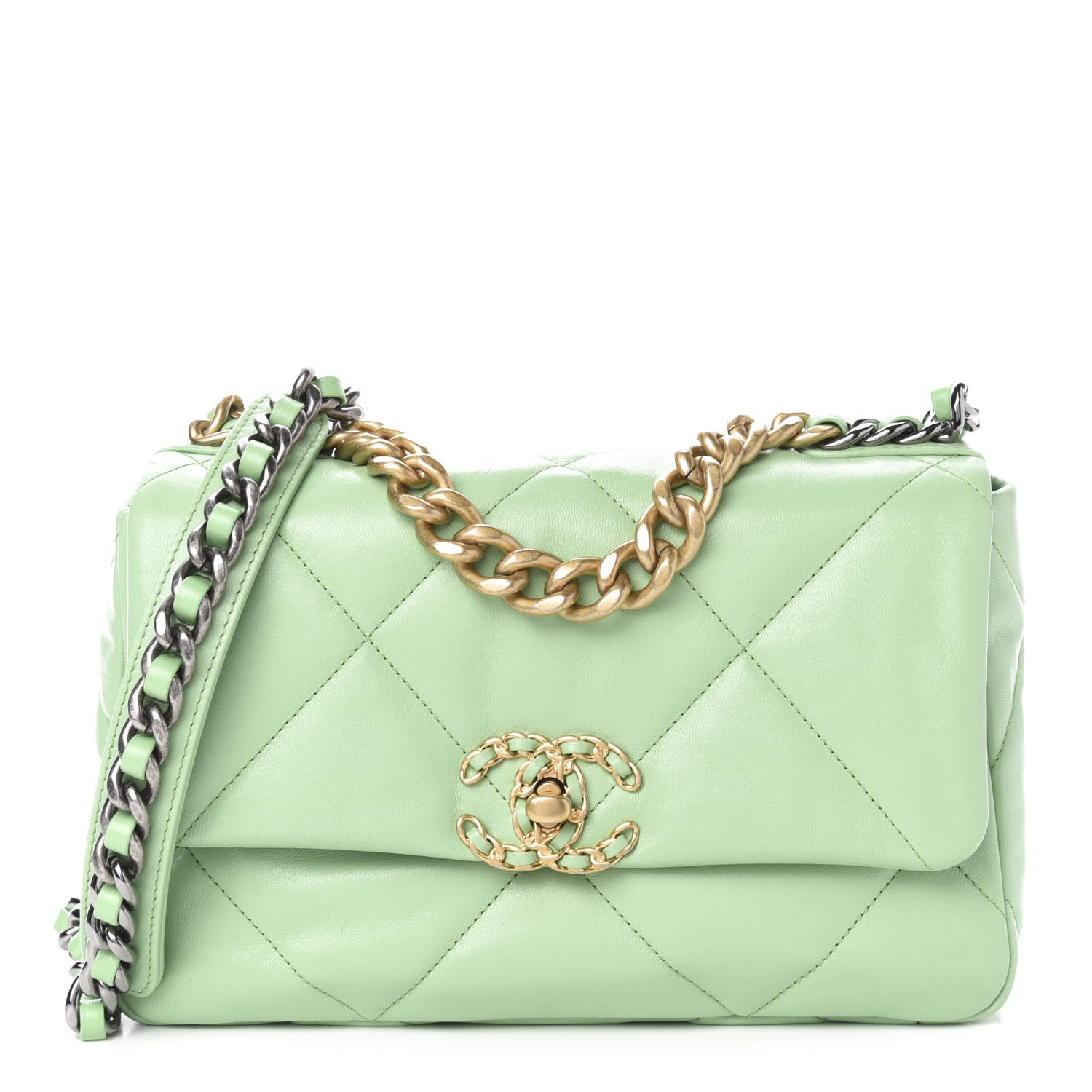 Chanel Goatskin Quilted Medium 19 Flap Light Green 1 of 12