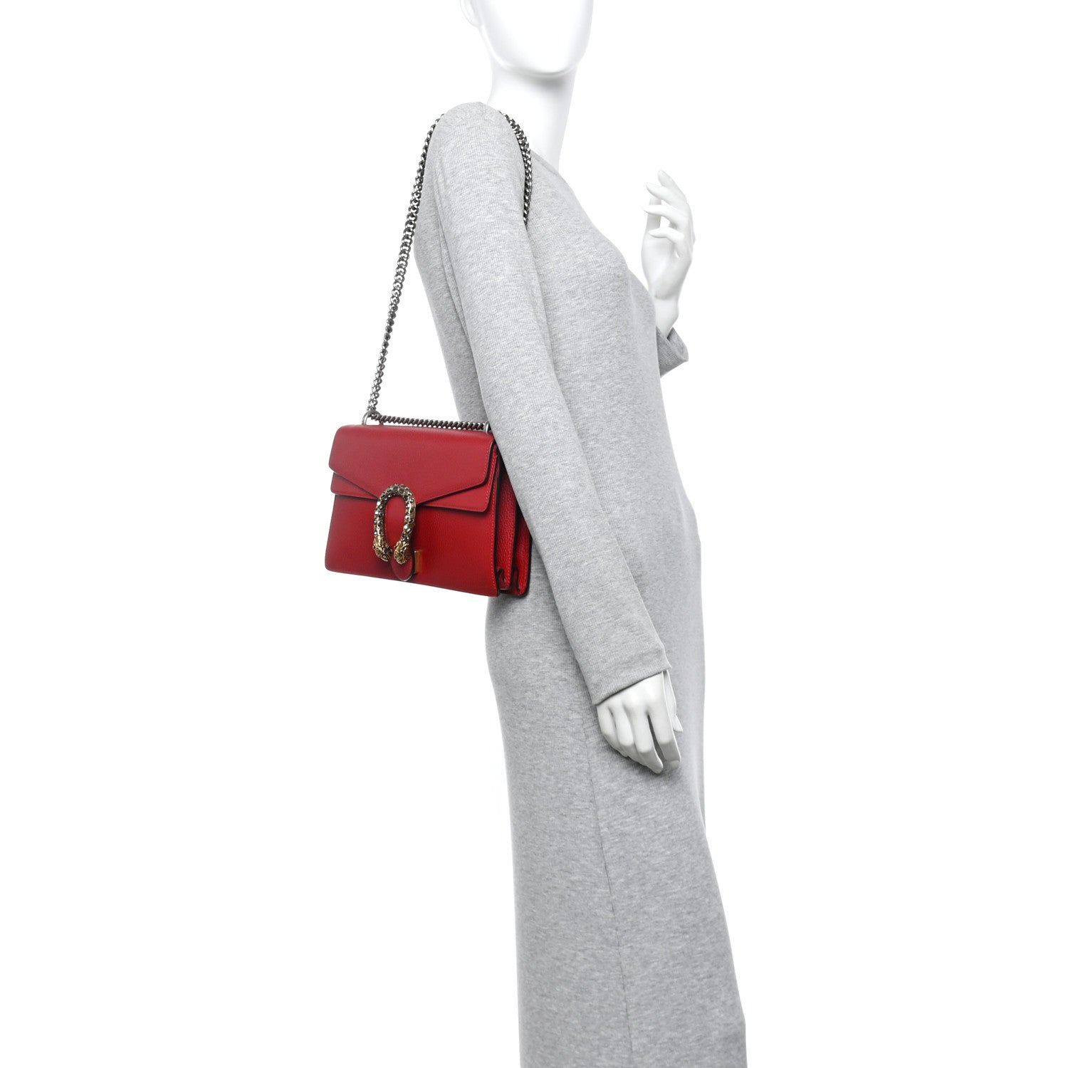 Gucci Dollar Calfskin Swarovski Crystal Small Dionysus Shoulder Bag Hibiscus Red 2 of 12