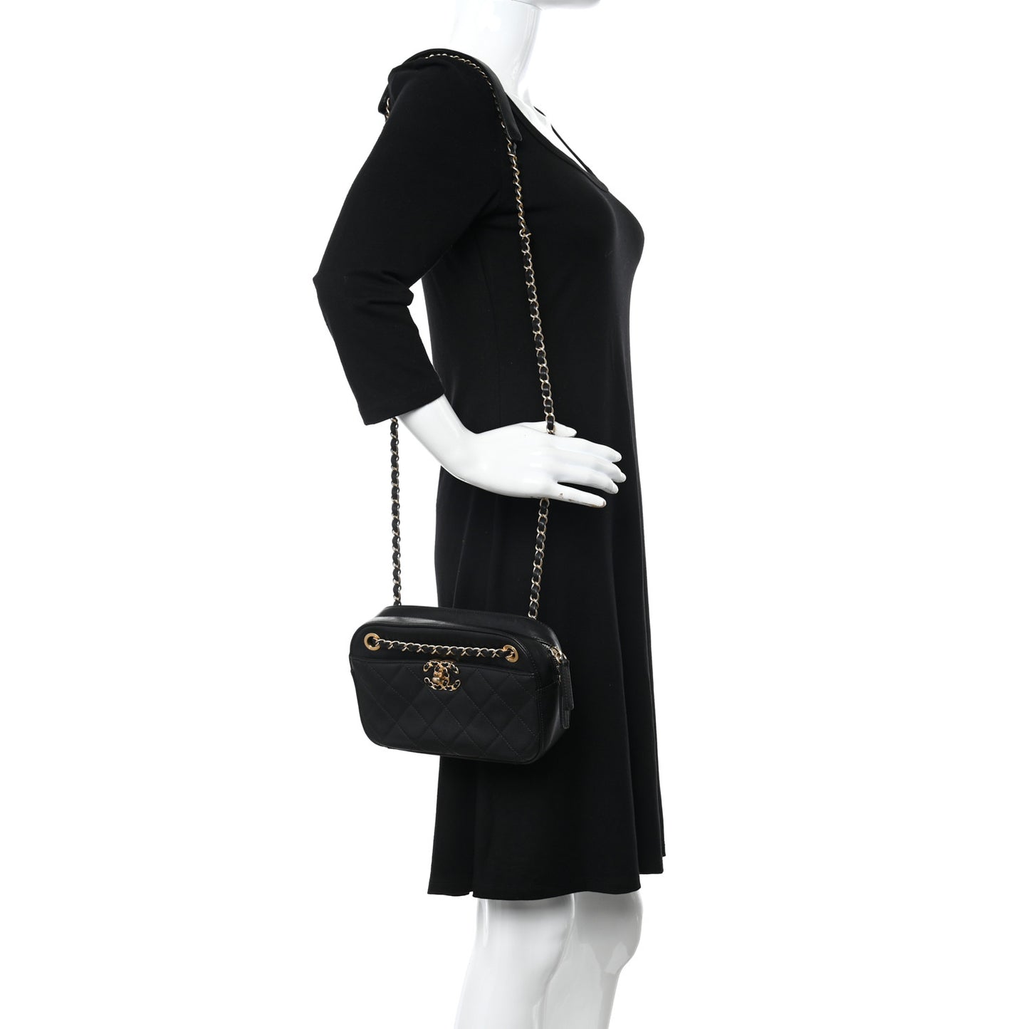 Goatskin Quilted Chanel 19 Camera Case Black